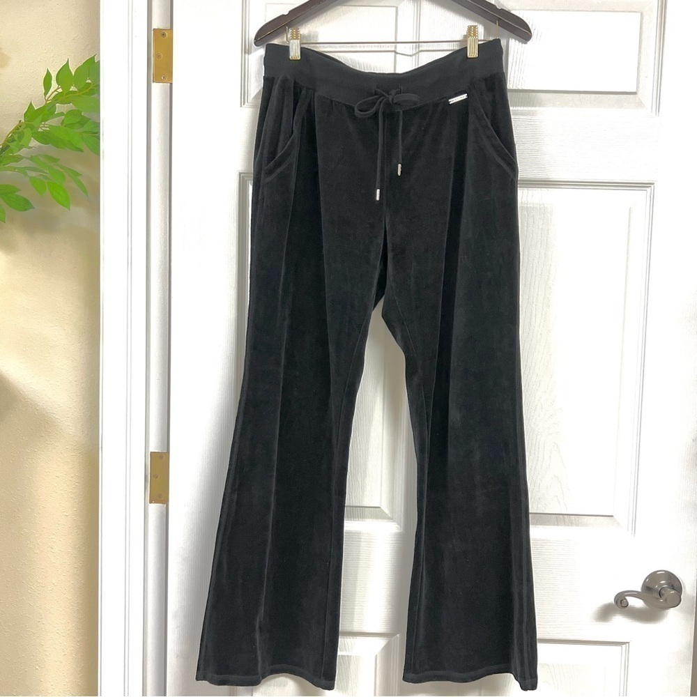 MICHAEL KORS Y2K Black Velvet Velour Lounge Pants Wide Leg L pockets pull on